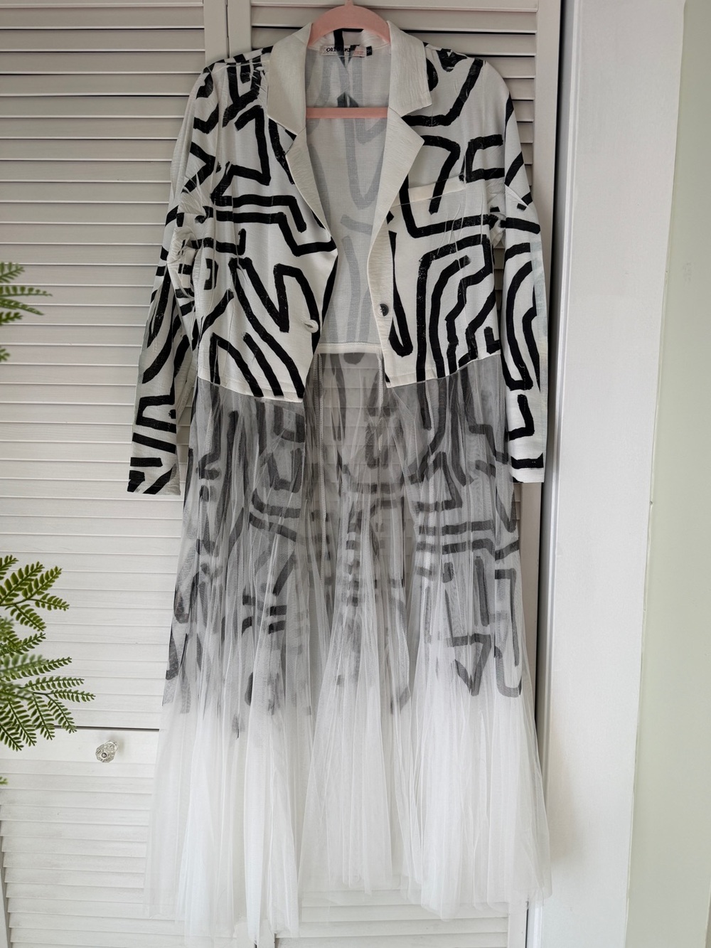 Origami Black & White Graphic Maxi Dress with Tulle Skirt